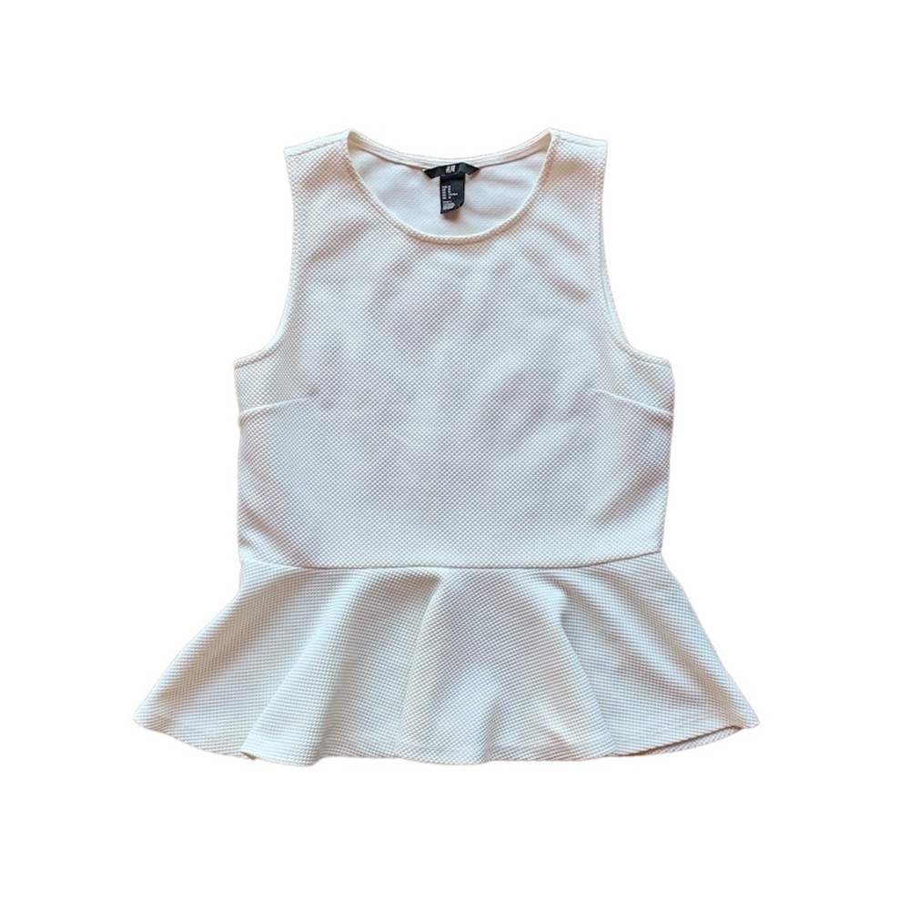 H&M off white peplum top Euro summer blouse size medium runs small IMO neutral